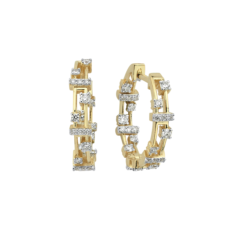 14K Yellow Gold Diamond Hoop Earrings