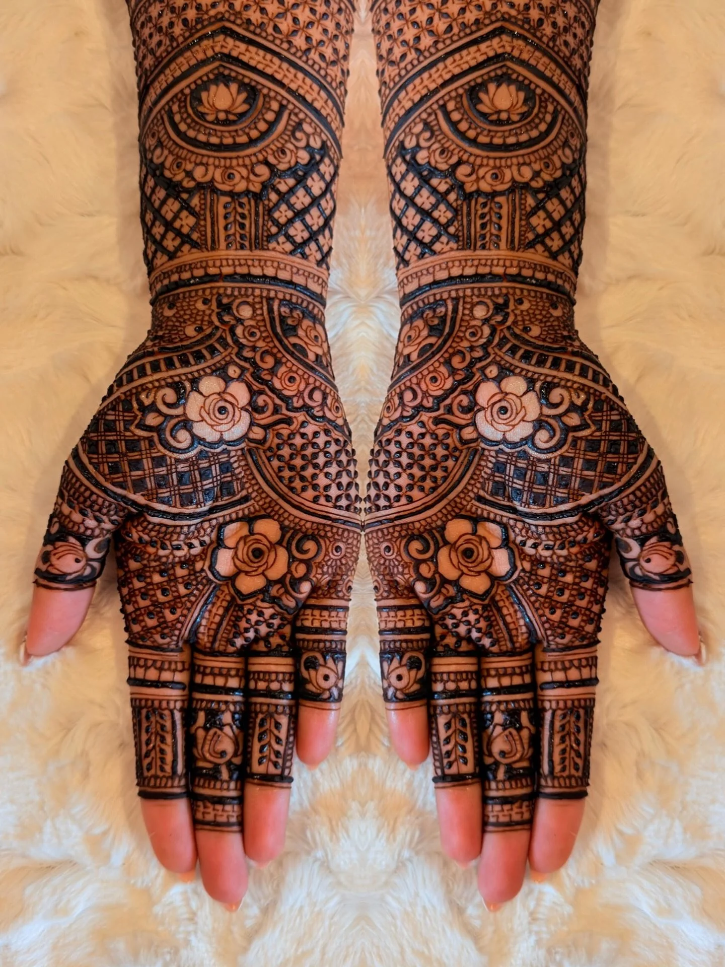 In henna, there are no shortcuts. A design isn&rsquo;t rushed; it is built layer by layer, motif by motif. It&rsquo;s an art form that demands presence. When you slow down and focus on the precision of a single curve, the whole piece transforms from 