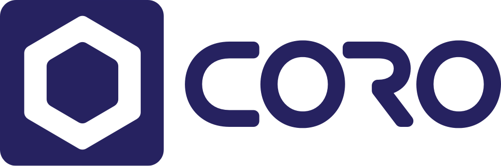 Coro logo with a hexagon shape and the word 'Coro' in bold letters