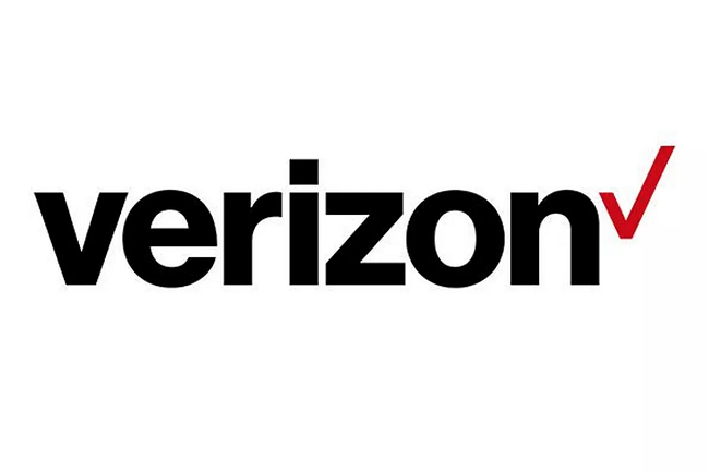 Verizon logo in black text with a red check mark at the end.