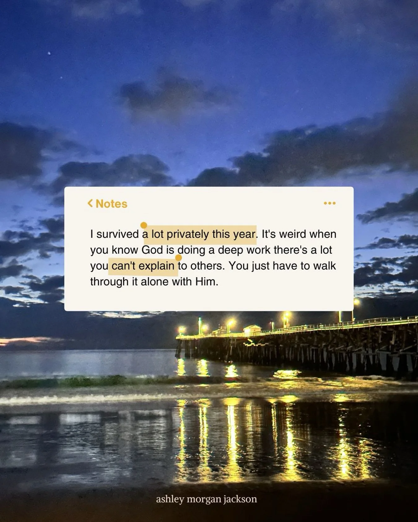 So many things God will ask us to walk through in faith with Him alone. We can&rsquo;t take up our crosses for others, we can only bear the weight of what He asks us to carry, one step at a time. 

God has had me in a season for a couple years now of