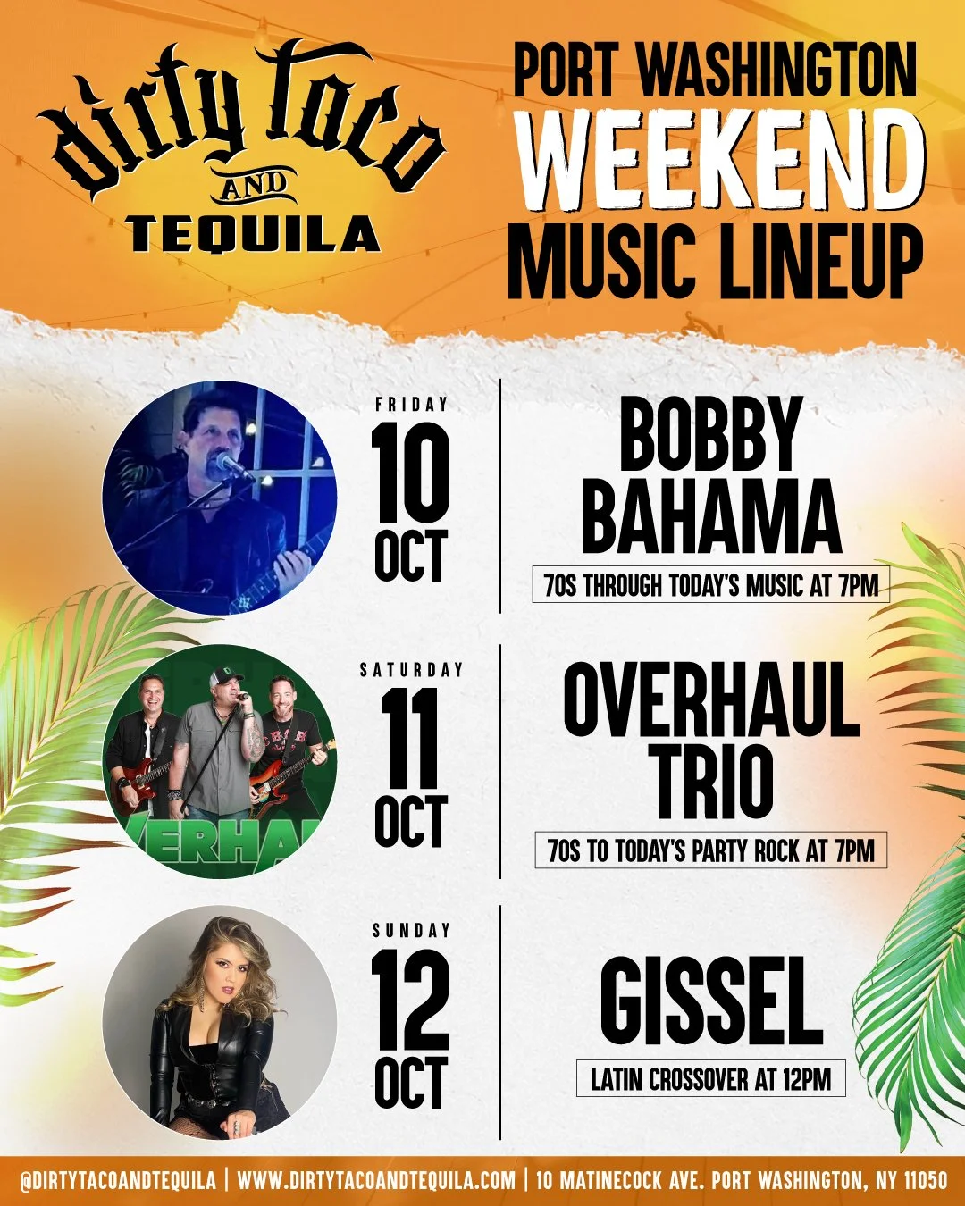 We're keeping it dirty all weekend long with LIVE MUSIC at Port Washington! Don't miss Bobby Bahama, Overhaul Trio, &amp; Gissel this weekend! 🎶