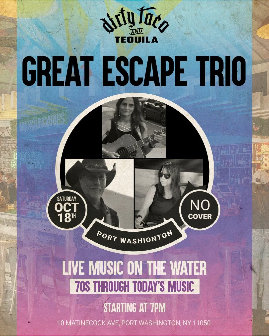 Spend your Saturday night on the water with the Great Escape Trio! 🌊🎶 Music starting at 7PM - don't miss out!