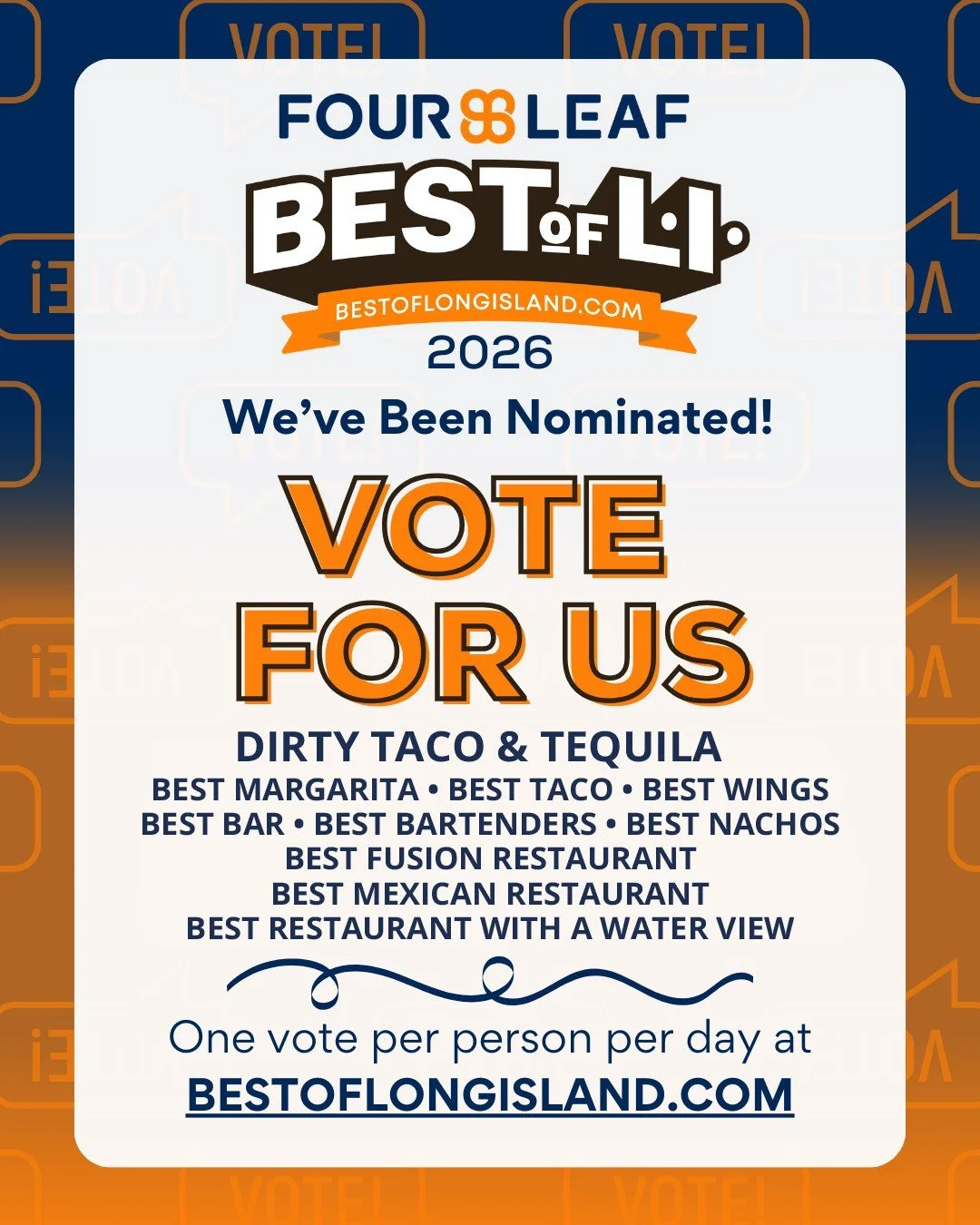 Vote Dirty Taco &amp; Tequila today for Best Of Long Island! 🌮🍸 Voting ends on Monday, December 15th, 2025.