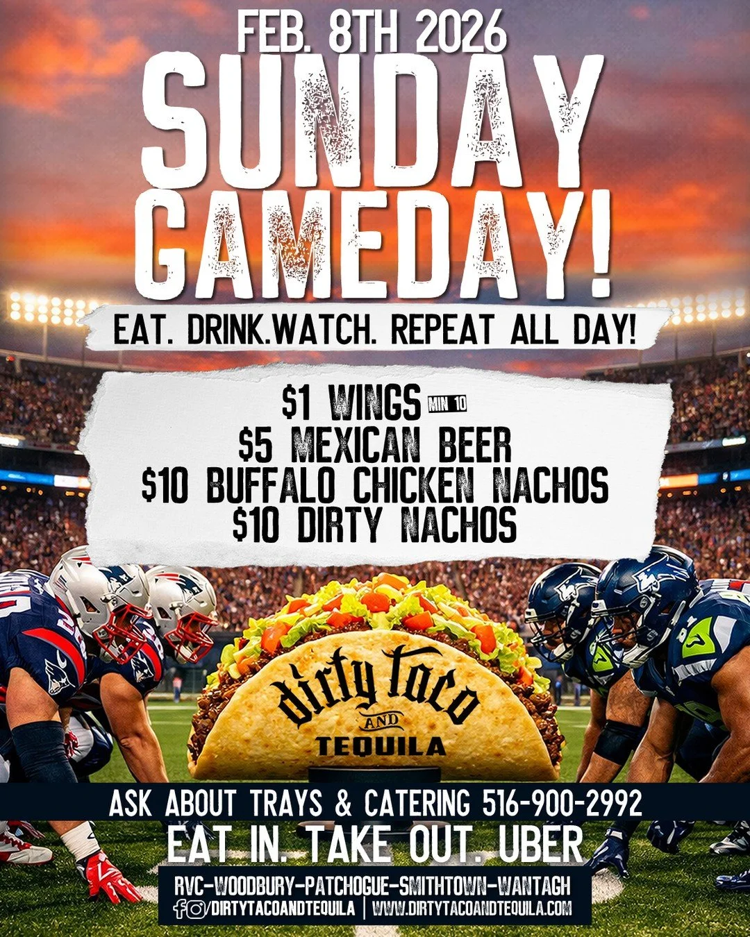 Come watch the Big Game on Sunday. Eat. Drink. Watch. Repeat. 

#dirtytaco #tequila #goodeats #tacotuesday #guac #longislandny #nassau #tequila #longislandfood #dinnervibes