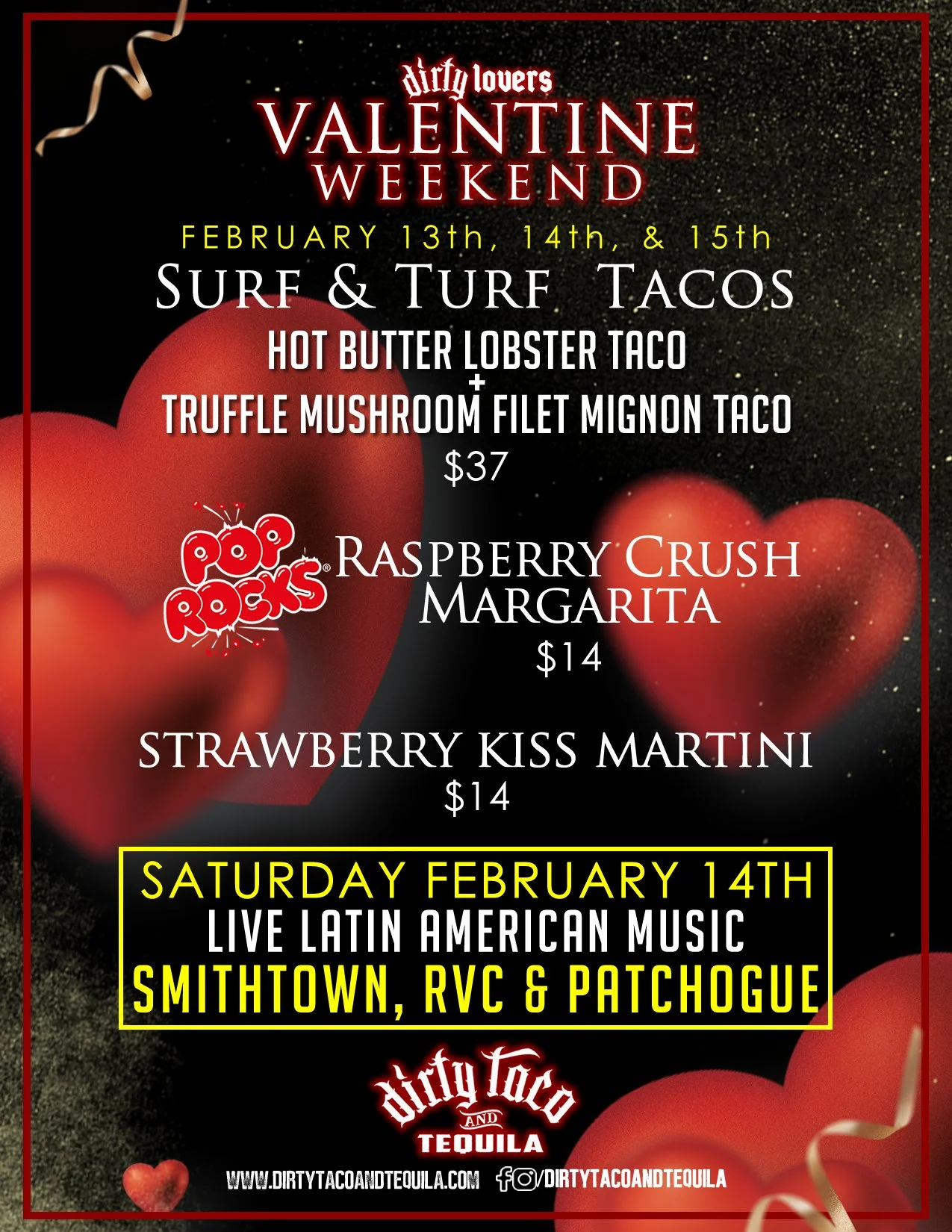 Valentine Weekend, the Dirty Taco way 💘 Tacos, cocktails, and live Latin vibes