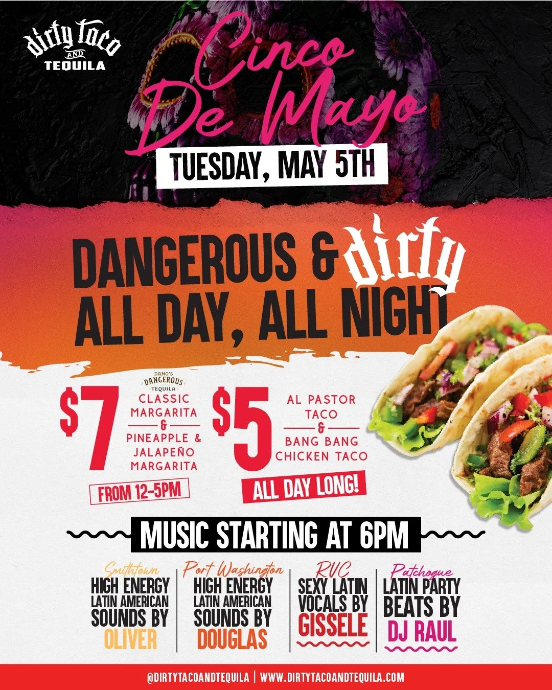 Cinco on a Tuesday&hellip; yeah, this is about to get reckless 😈

Dangerous margs all day, $5 tacos, music after 6, and absolutely no chance you&rsquo;re keeping it to one 🍹🔥

Every location bringing the heat &mdash; just pick your spot and get re