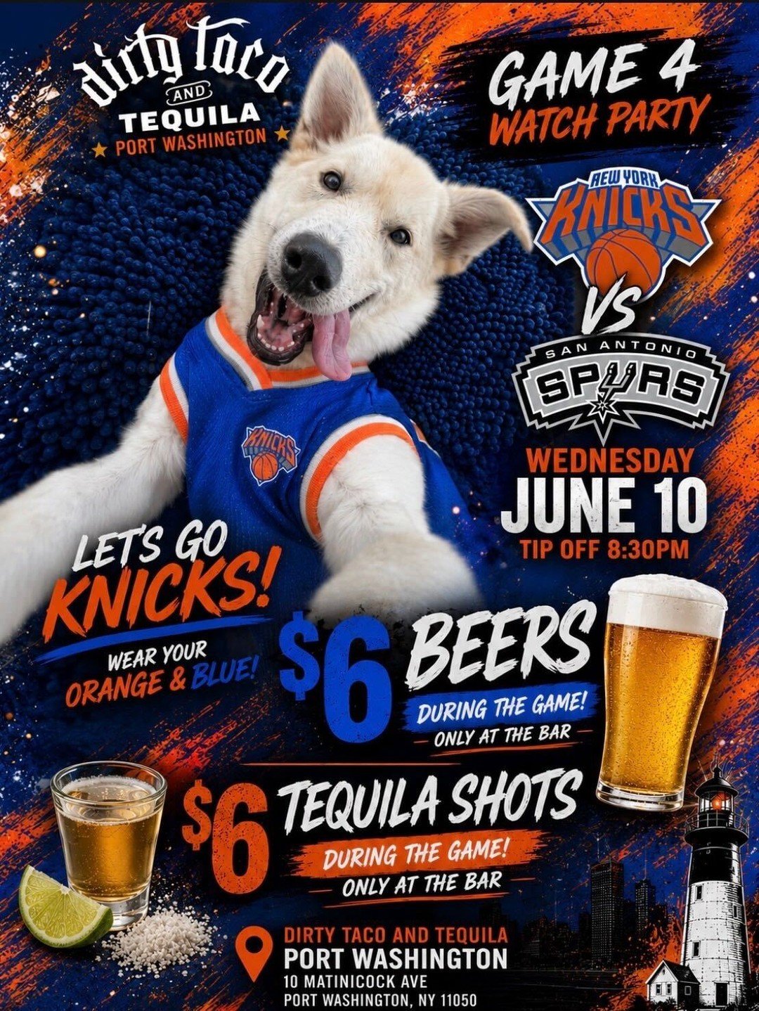 We're turning Port Washington into Knicks territory tonight. 

Wear your orange and blue and let's make some noise. 🏀🔥🍻 

$6 beers. $6 tequila shots.

#LetsGoKnicks