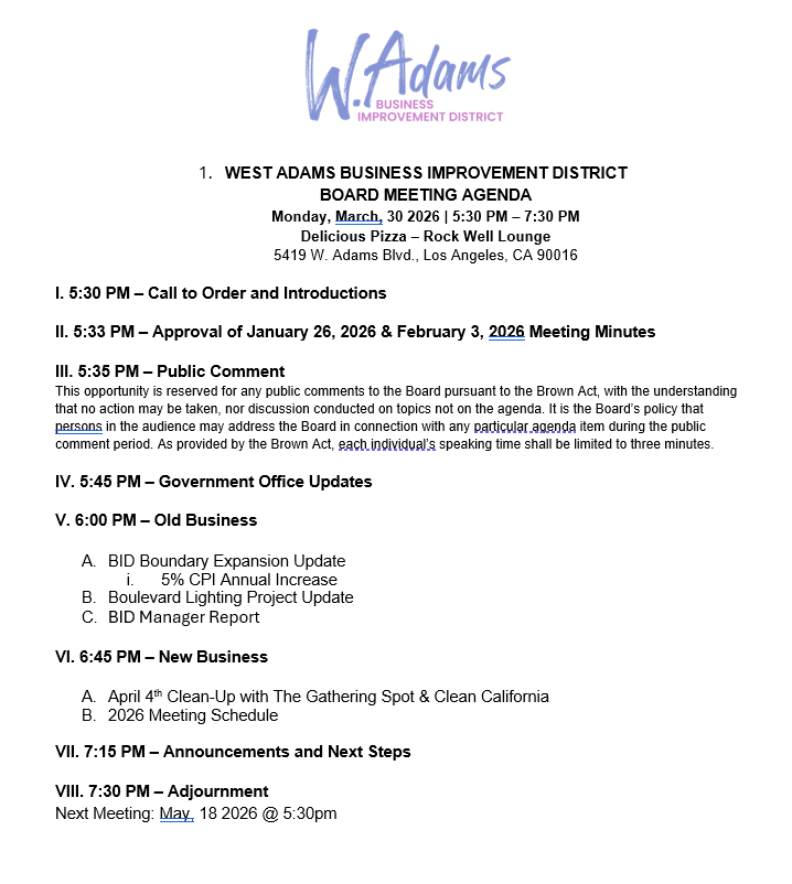 West Adams BID Board Meeting 