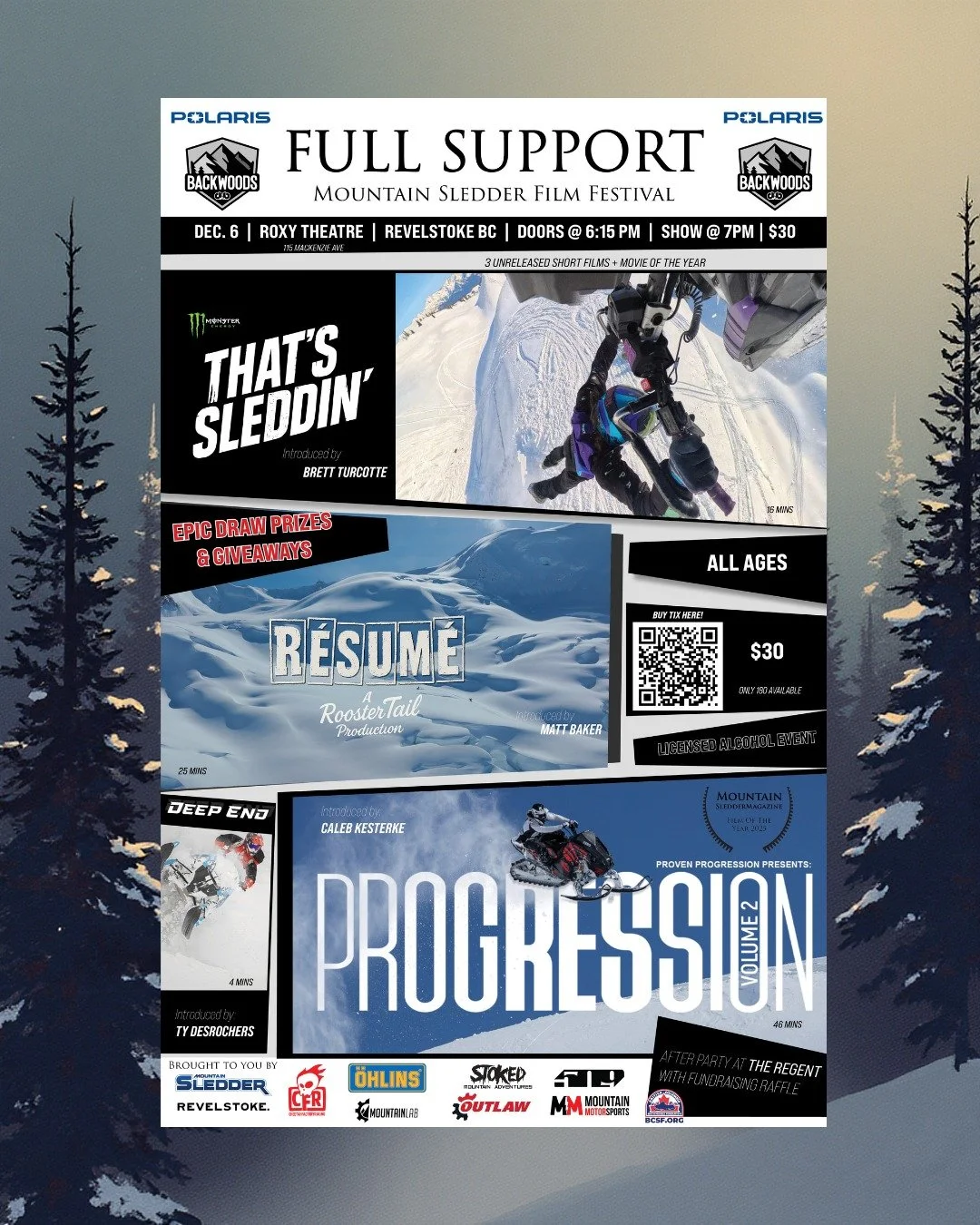 Revelstoke, it&rsquo;s film fest time. The Full Support &ndash; Mountain Sledder Film Festival hits the Roxy Theatre this Friday, Dec 6 &mdash; celebrating mountain culture, backcountry riding, and the athletes pushing the sport.

The lineup is stack