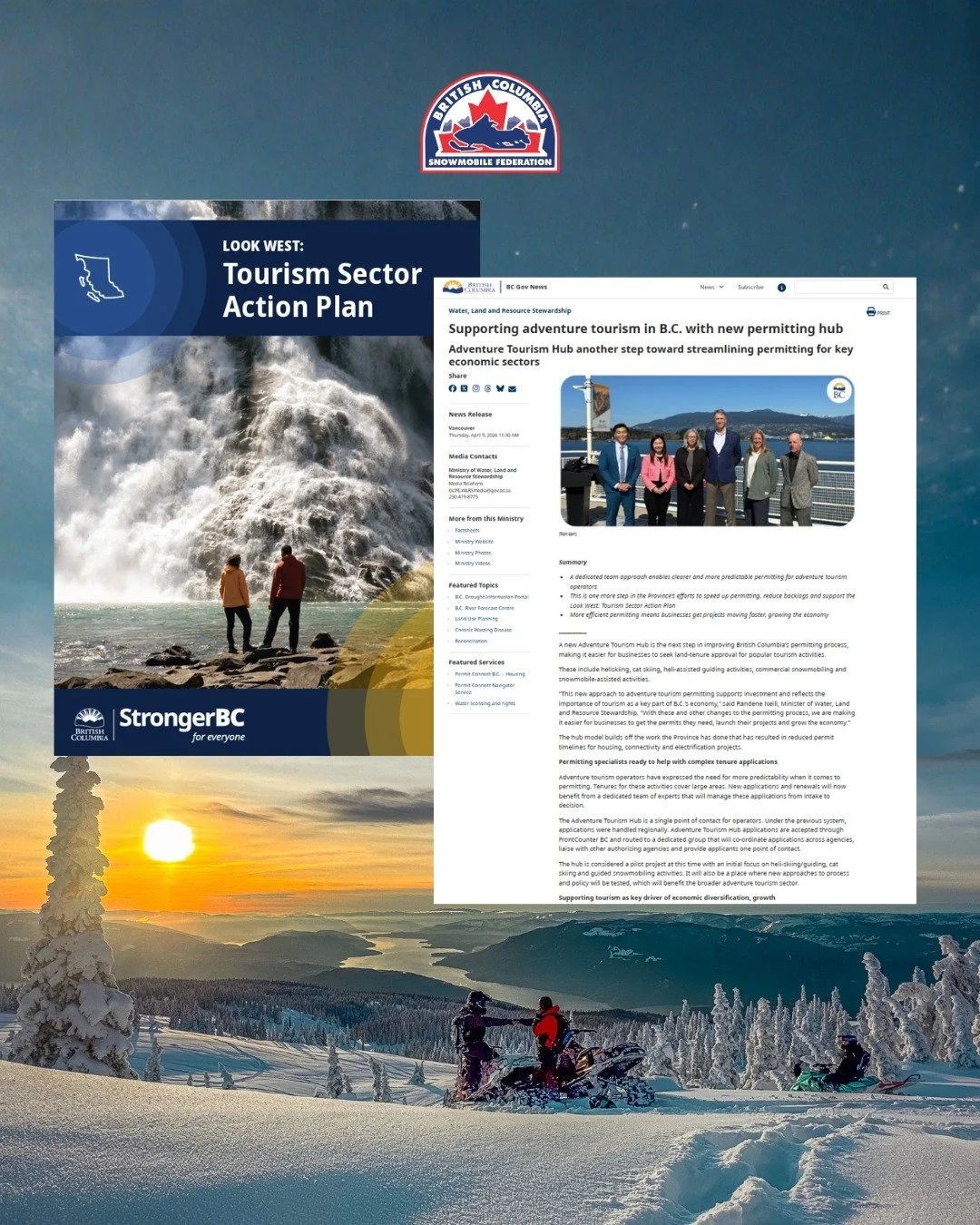 BC is making moves in adventure tourism.

Today&rsquo;s announcement of a new centralized Adventure Tourism Hub aims to streamline land-tenure approvals and make it easier for operators to launch and grow in sectors like commercial snowmobiling.

It&