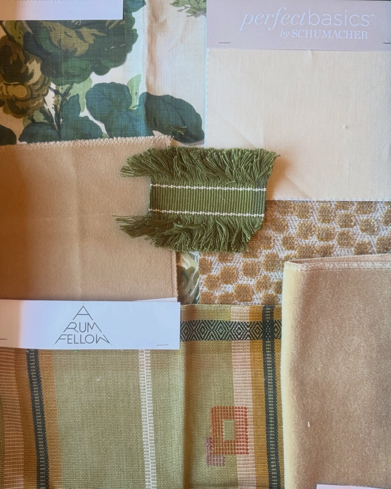 Sharing two more mood boards from this Morningside project, and they might be our favorite spaces so far!

Slide 1: A formal living room that still feels like home. We layered rich greens and warm golds &mdash; a botanical floral for the drapes, oliv