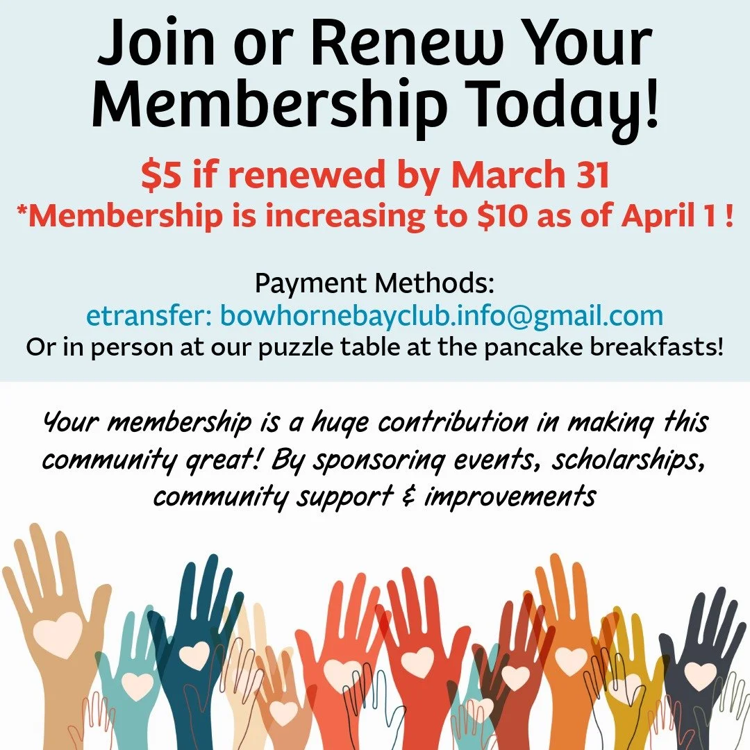       
  
    Bow Horne Bay Community Club Membership Update  Our community club has grown a lot over the past few years thanks to the support of our amazing community. From Dog Days of Bowser to the Lighthouse Country Fall Fair and our Halloween Par