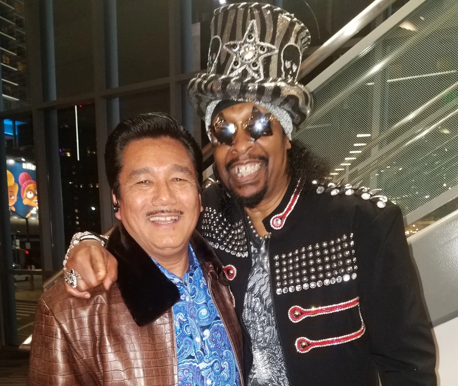 William ''Bootsy" Collins of Parliament Funkadelic and James Brown. Been friends since I plugged Bootsy into my brother Lehman's amp in 1972 on a show we played together on.