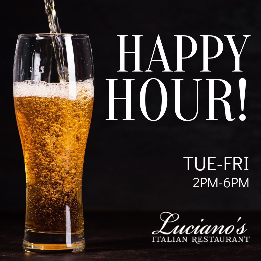 Join us for our Happy Hour, Tuesday-Friday from 2-6 PM to enjoy:

$7 house wines
$6 wells,
$7 Absolut, Jack Daniel's, Tito's, Jim Beam, and Bacardi
$4.50 Domestic Beers
$5.50 Imported/Craft Beers