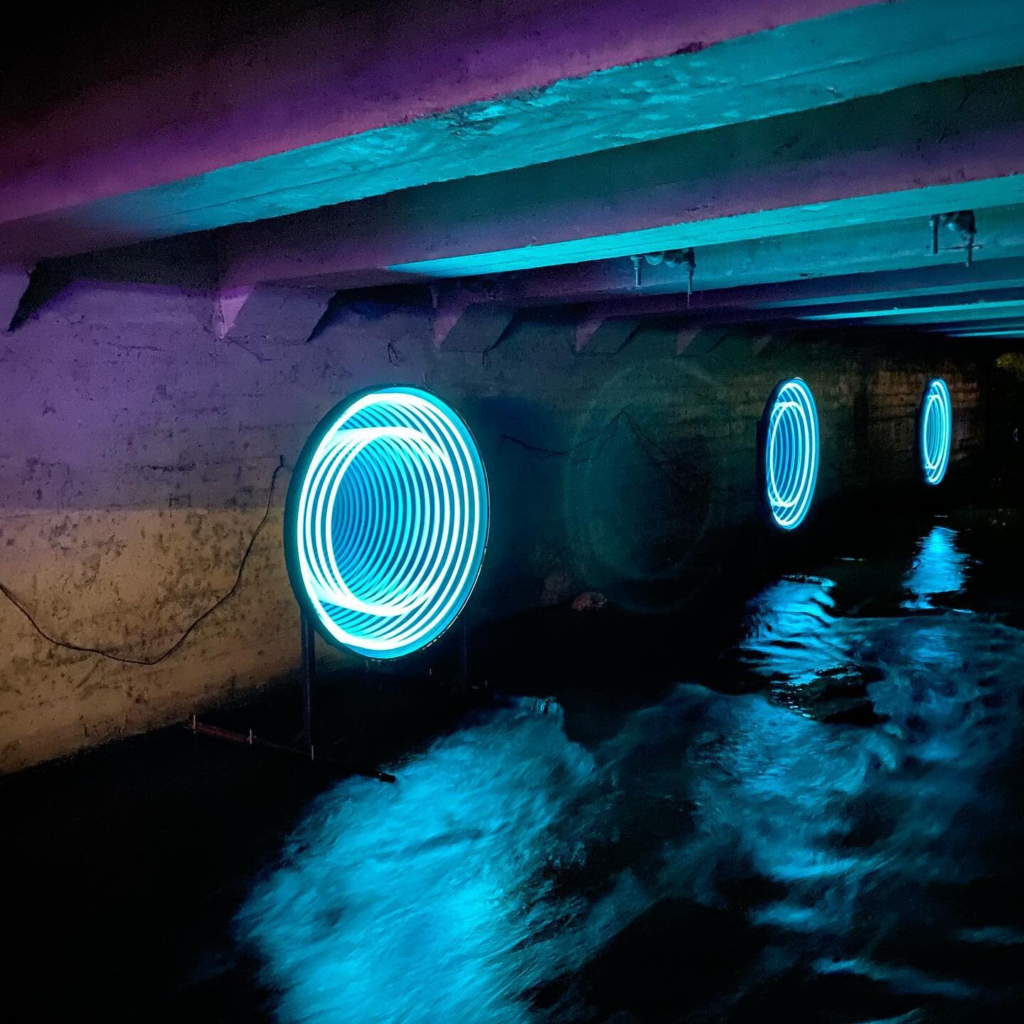 Wonderful to be back at the creek for this year&rsquo;s @waterloogreenway #creekshow ! Waller Creek is full, which makes it all the more special. #publicart #austintexas #lightinstallation