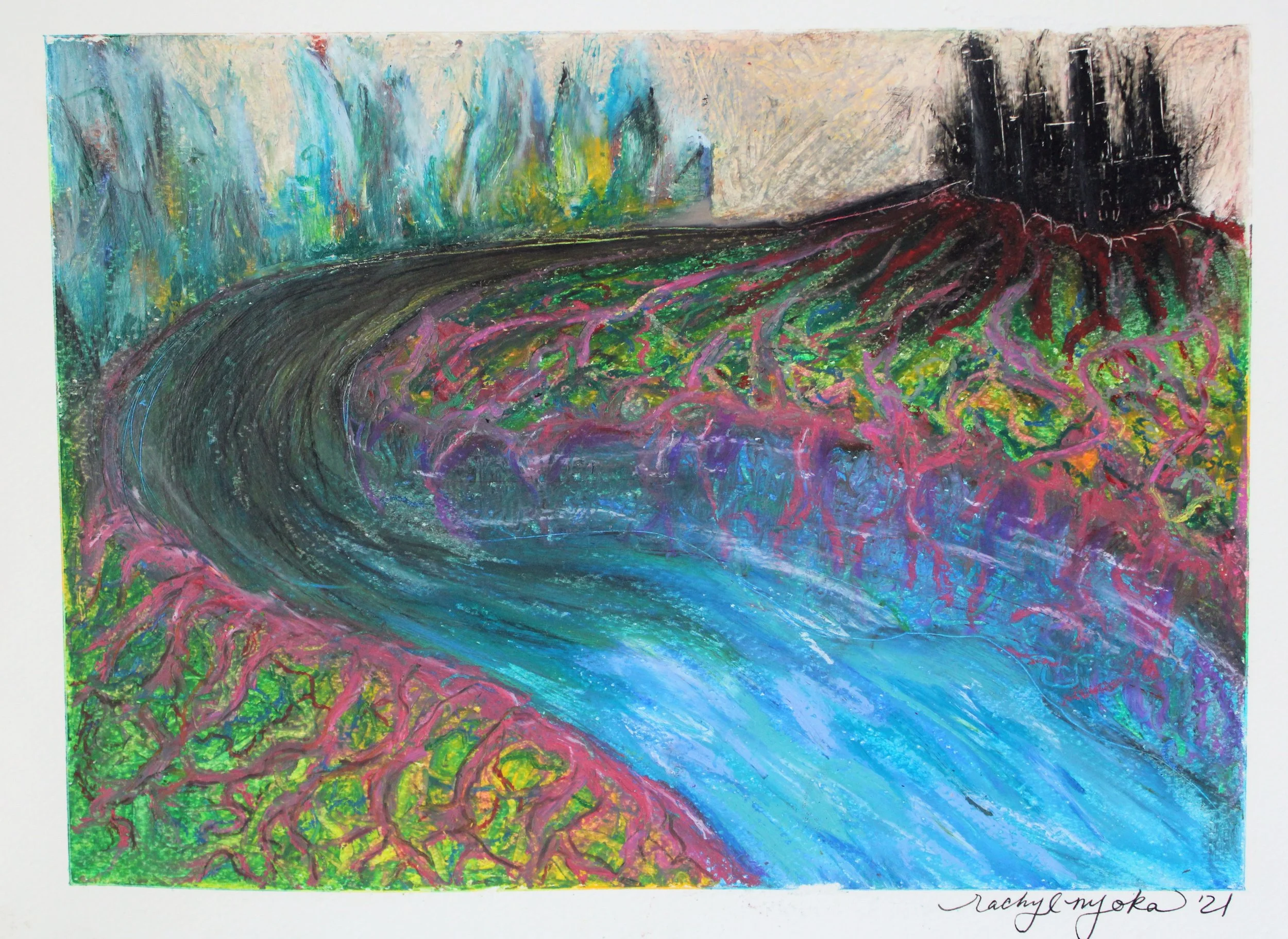 the path (2021). oil pastel on 190 gsm paper. 9 x 11 inches.
