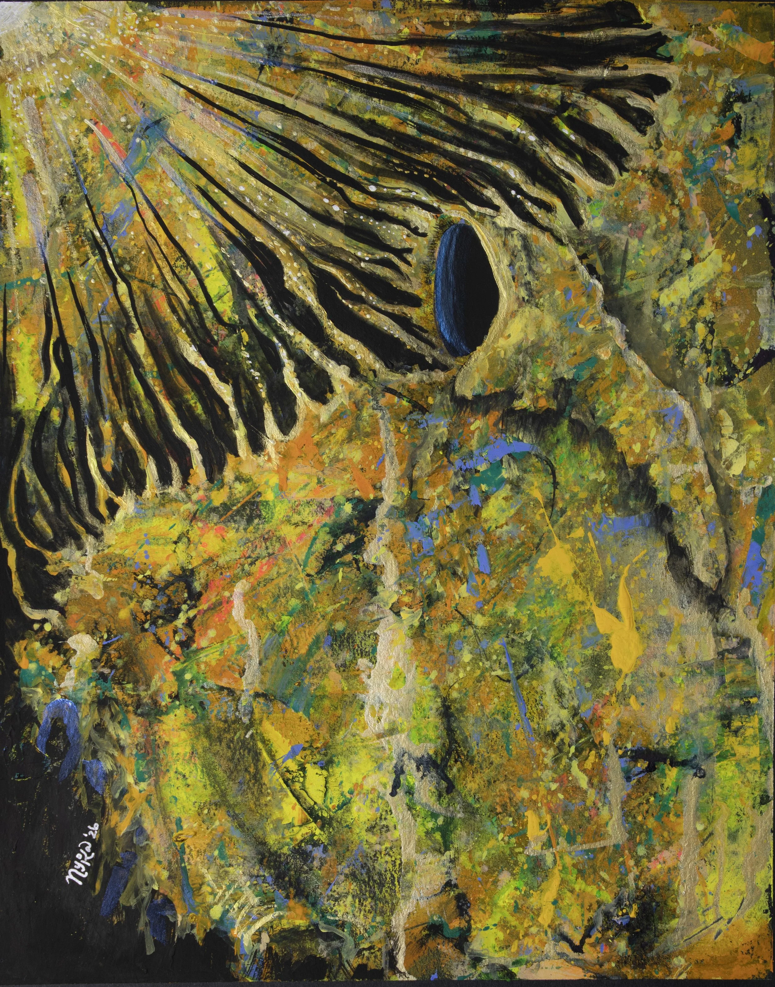 borrowed form (2026). mixed media on paper. 11 inches x 14 inches.