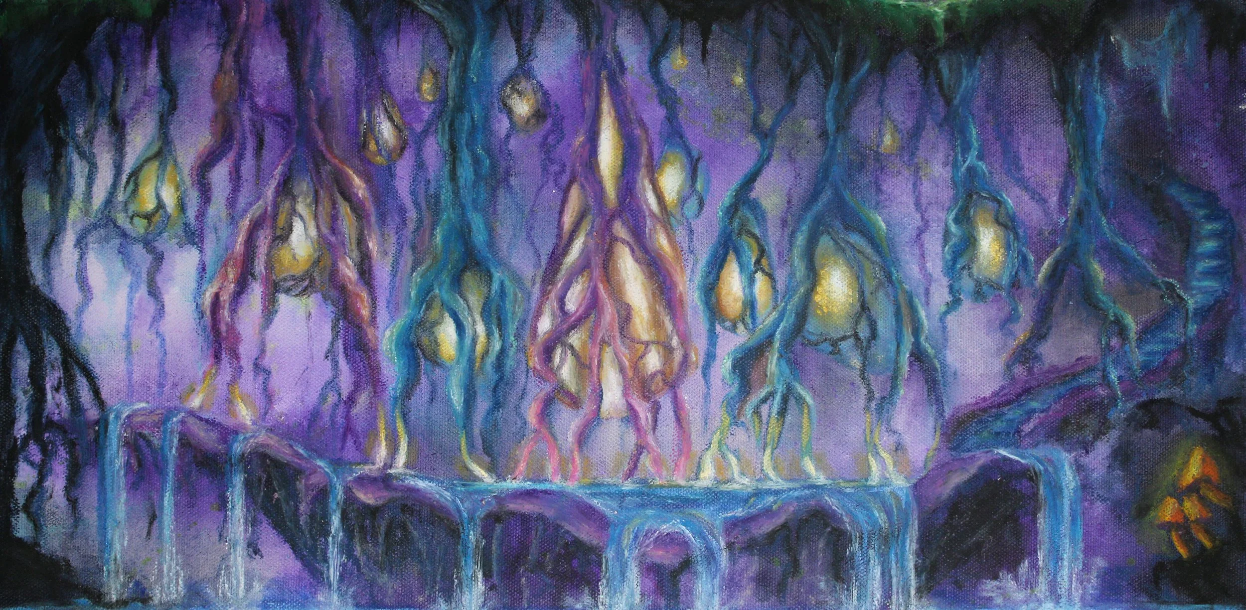 the fields (2024). mixed media on canvas. 12 x 24 inches.