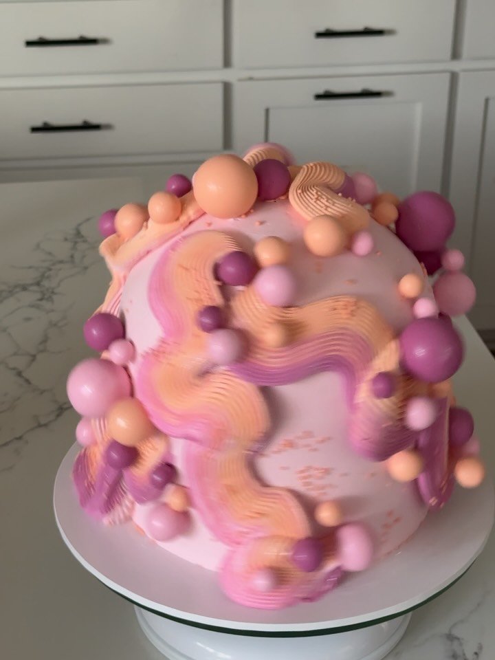 the dome obsession continues 🩷

baking for one of my fav girl groups @kykystephan24 x @taylorcatherwoodbrown &amp; this baby made it all the way to Carmel!

these colors were swoon worthy 😍 

@nashmatercreations logo acrylics

dome cake / cakes of 