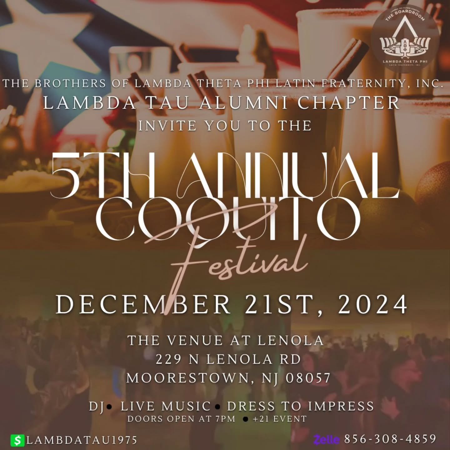 Nothing  new,  just bigger! Come enjoy the evening at Our 5th Annual Coquito Festival,  with sounds from NJ/PA DJ @officialdjkiko , live entertainment from @adriananthonyhipnosis , Coquito tasting, raffles, and so much more! 

Individual tickets are 