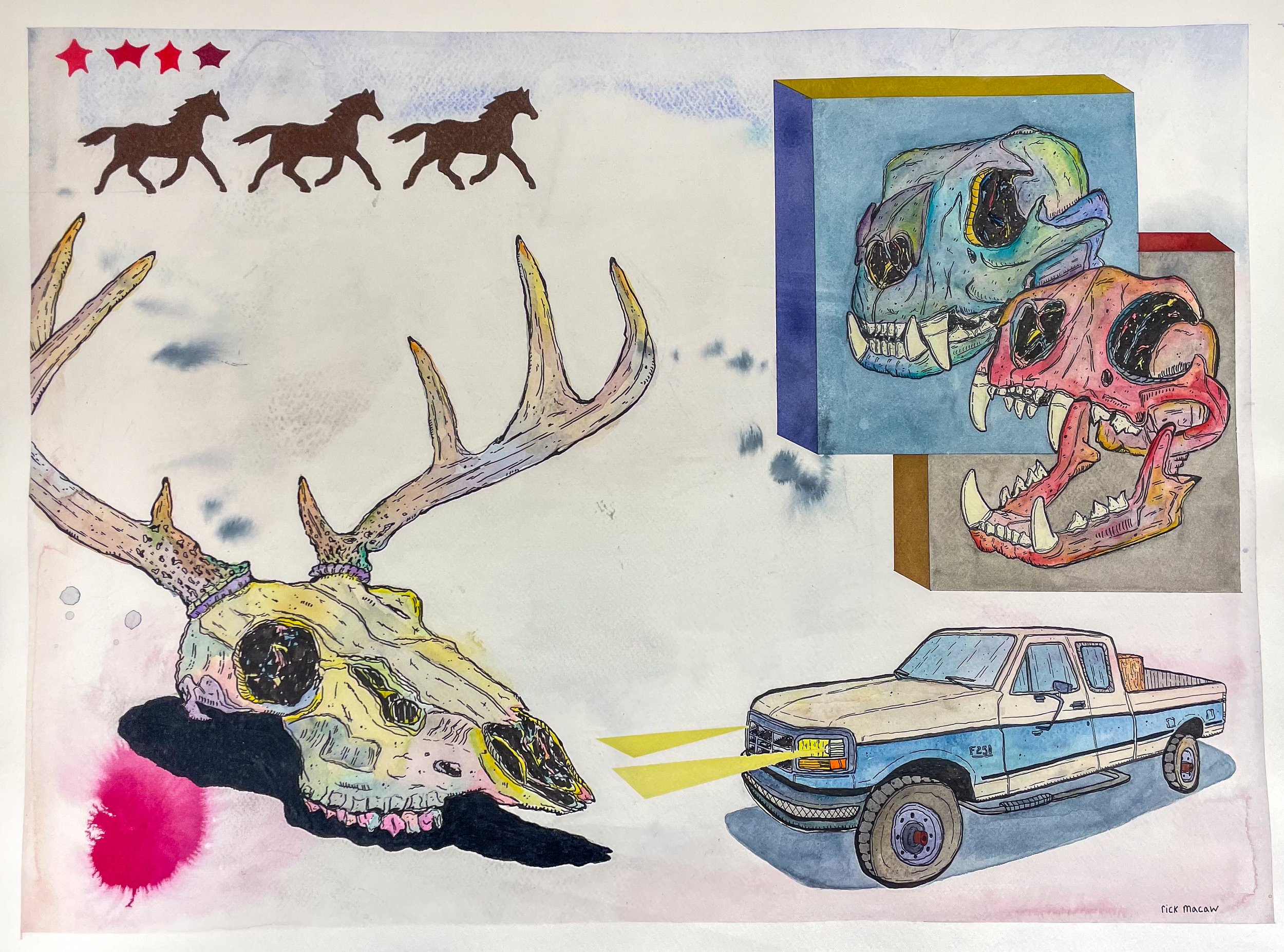"Freezer Full" -
18in x 24in -
Mixed media on paper