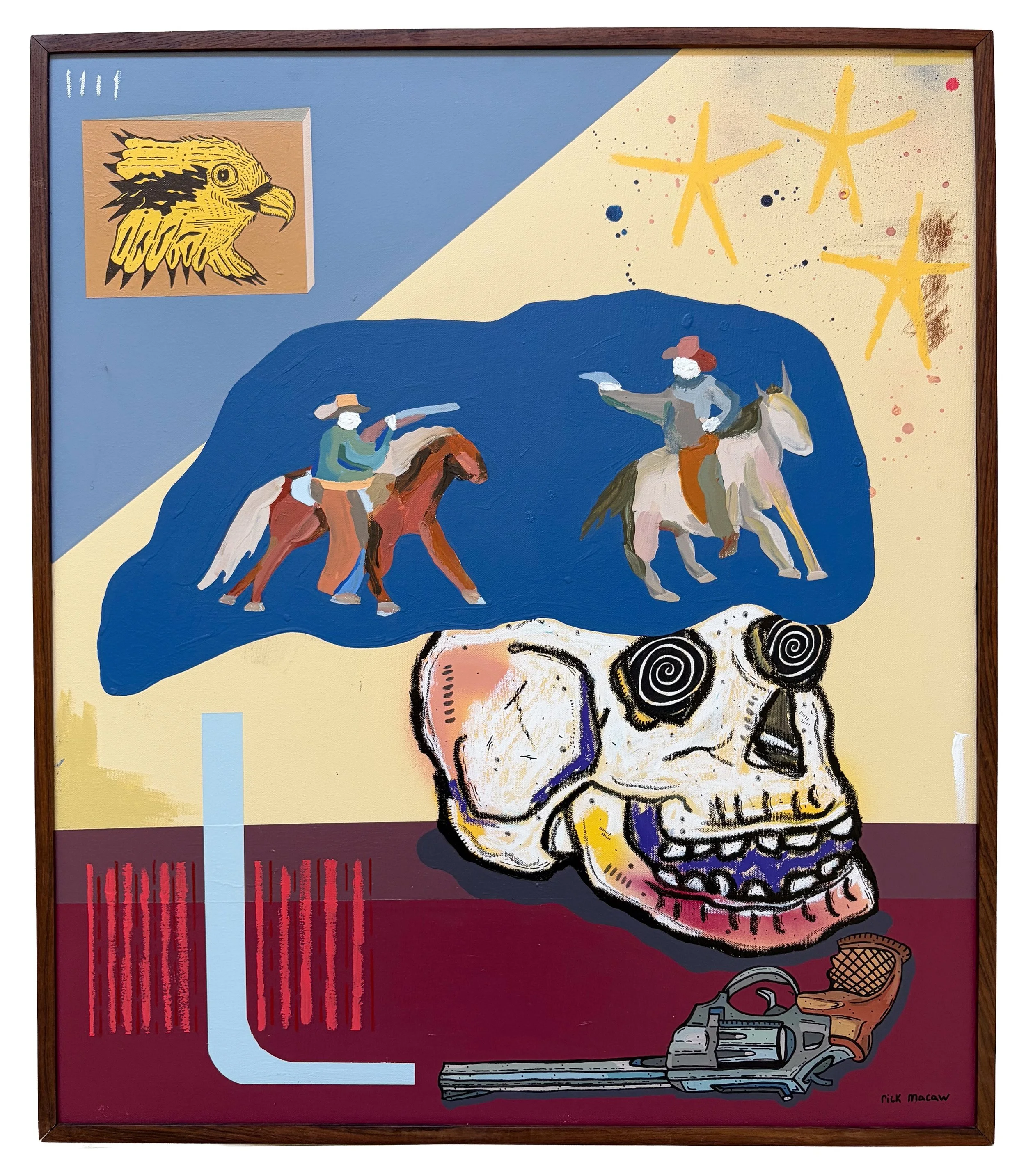 "Rodeo Brain" - 31in x 27in - Mixed media on canvas - Framed in walnut