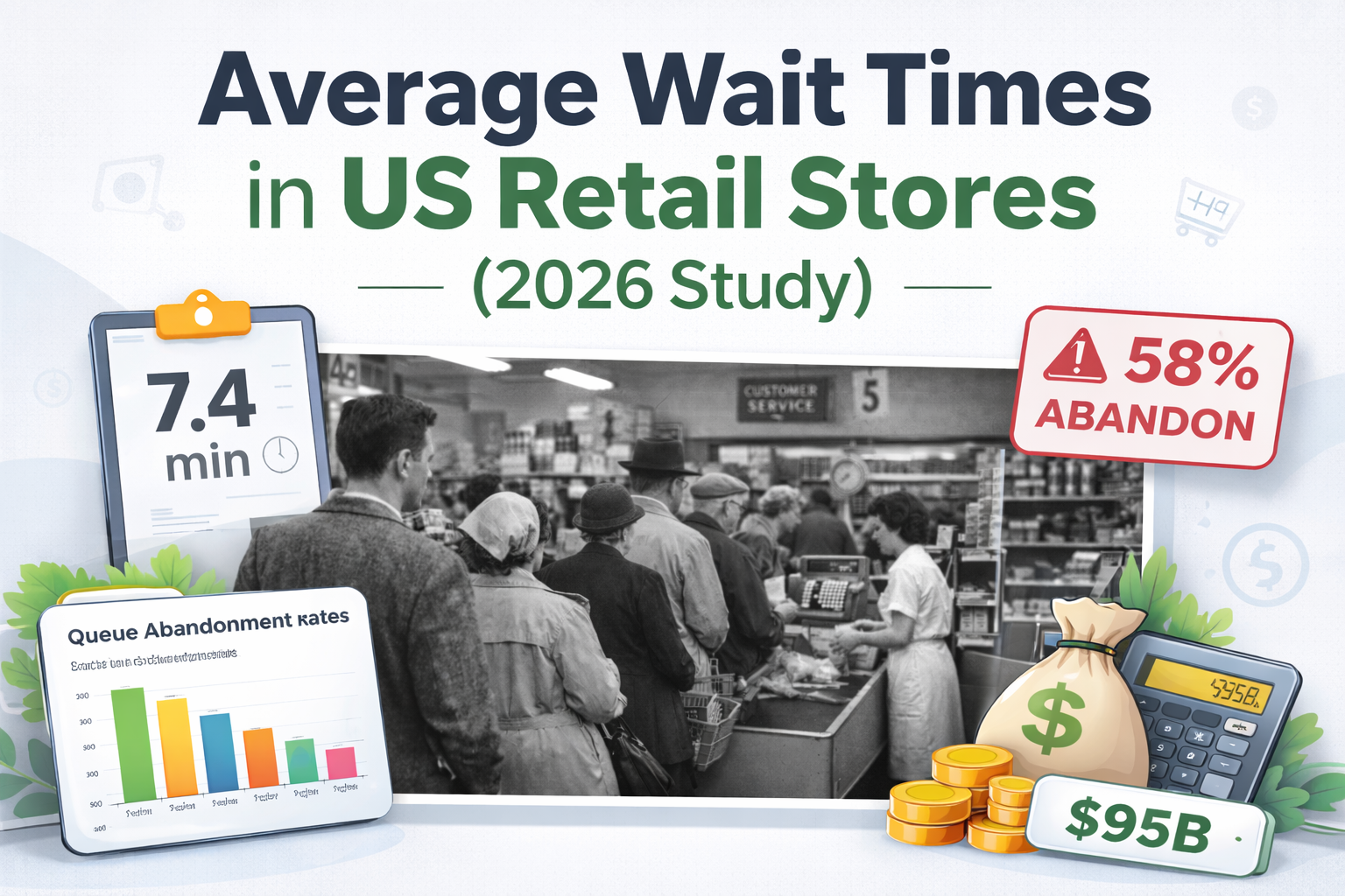 Average wait times in US retail stores 2026 study queue management system app
