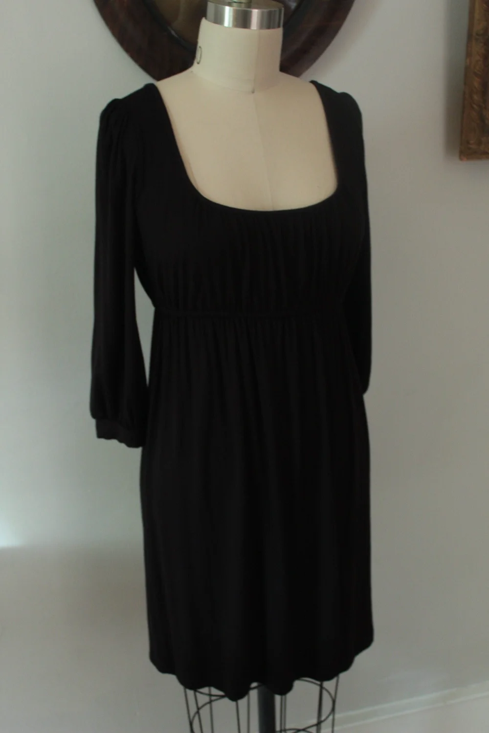 2000's/Y2K Juicy Couture Black Jersey Knit Long Sleeve Empire Waist Dress Pincushion Costuming 2000's/Y2K Juicy Couture Black Jersey Knit Long Sleeve Empire Waist Dress Pincushion Costuming