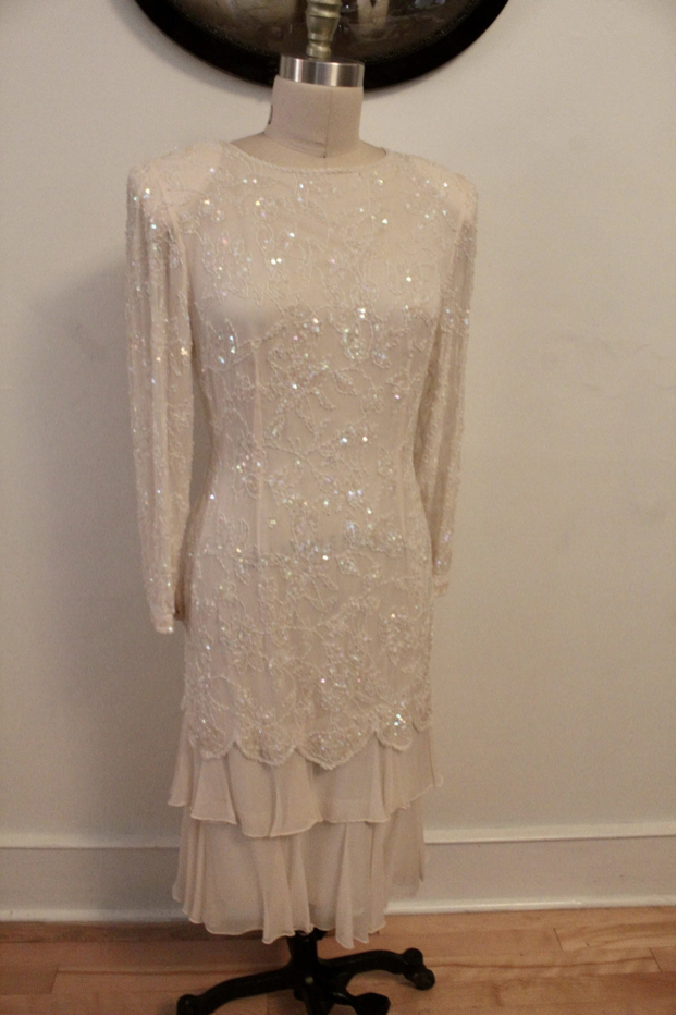 1980's White Beaded Zimble Brand Dress Pincushion Costuming 1980's White Beaded Zimble Brand Dress Pincushion Costuming