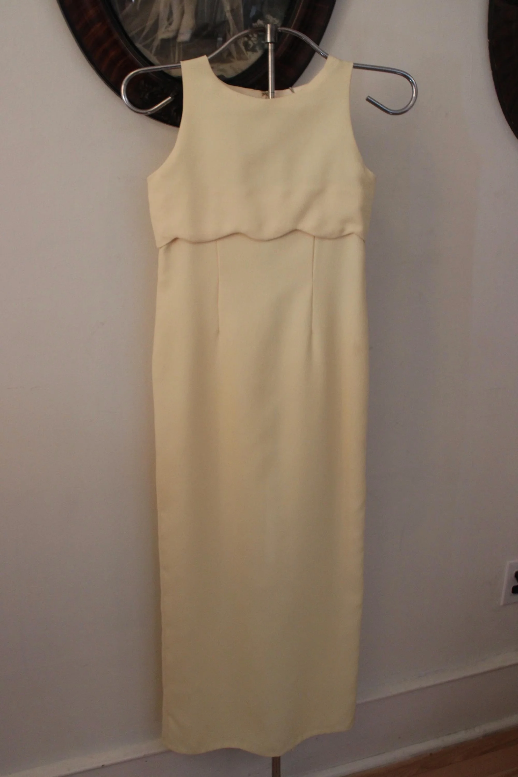 1960’s Pale Yellow Evening Gown with Scalloped Edge Bodice