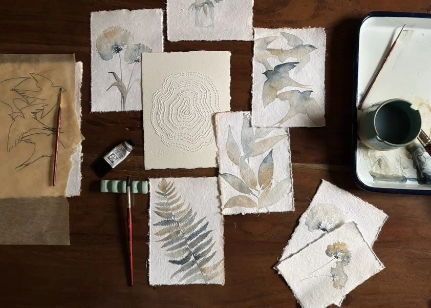 An area of focus for me this year is to play more with paper texture and stitching. This week, I&rsquo;ve been able to explore painting on a variety of different papers and implement techniques, bringing to life the ideas I&rsquo;ve started to journa