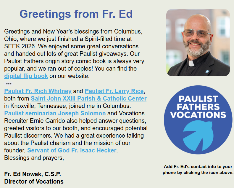 Read the January 5 edition of “Call of the Spirit,” our electronic newsletter