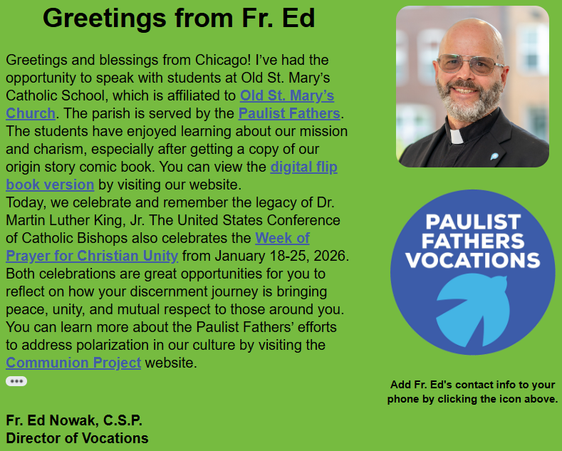 Read the January 19 edition of “Call of the Spirit,” our electronic newsletter