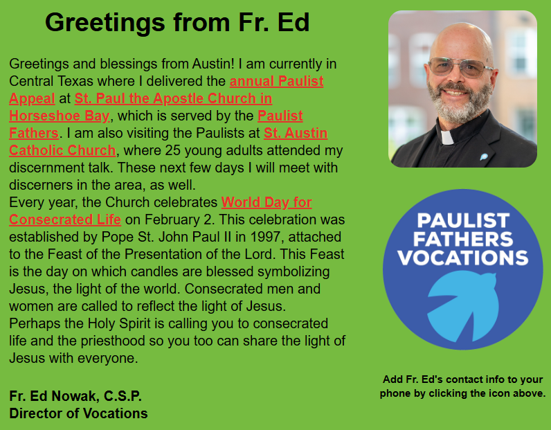 Read the February 2 edition of “Call of the Spirit,” our electronic newsletter
