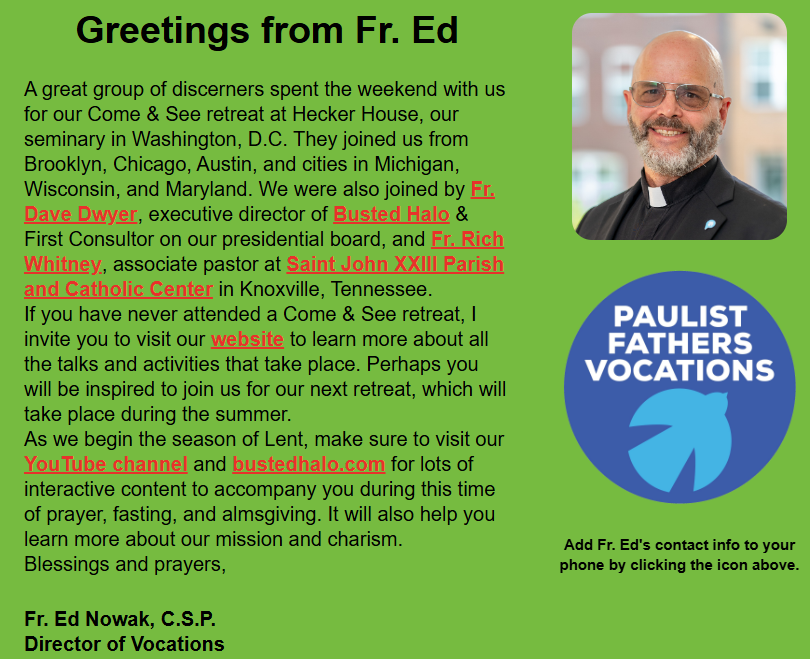 Read the February 16 edition of “Call of the Spirit,” our electronic newsletter