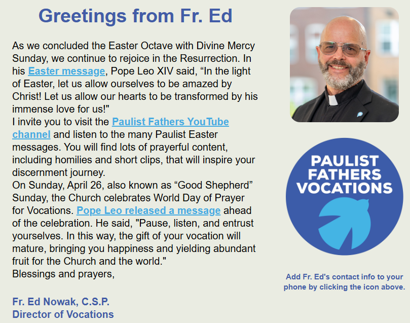 Read the April 13 edition of “Call of the Spirit,” our electronic newsletter