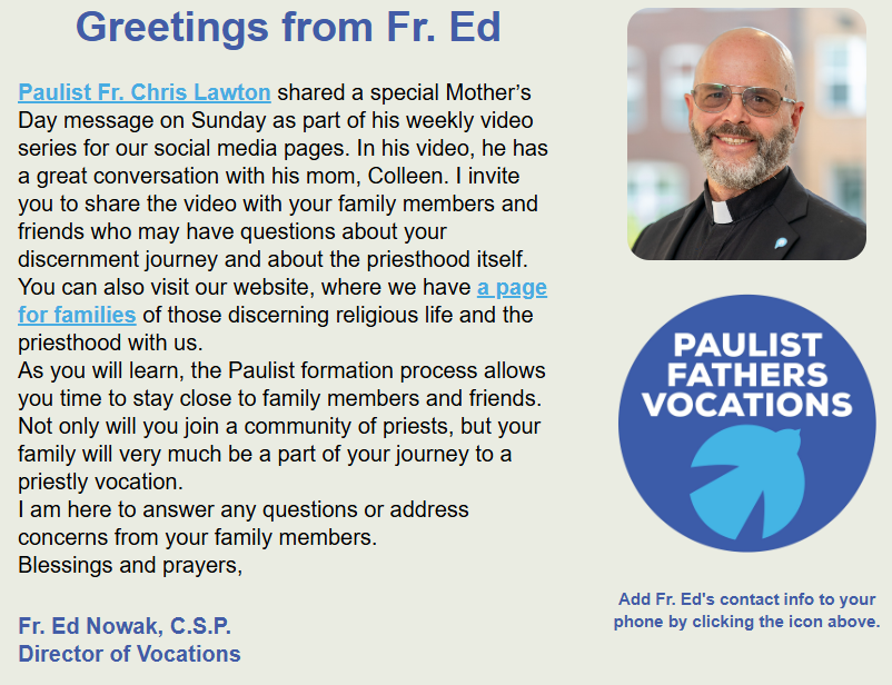 Read the May 11 edition of “Call of the Spirit,” our electronic newsletter