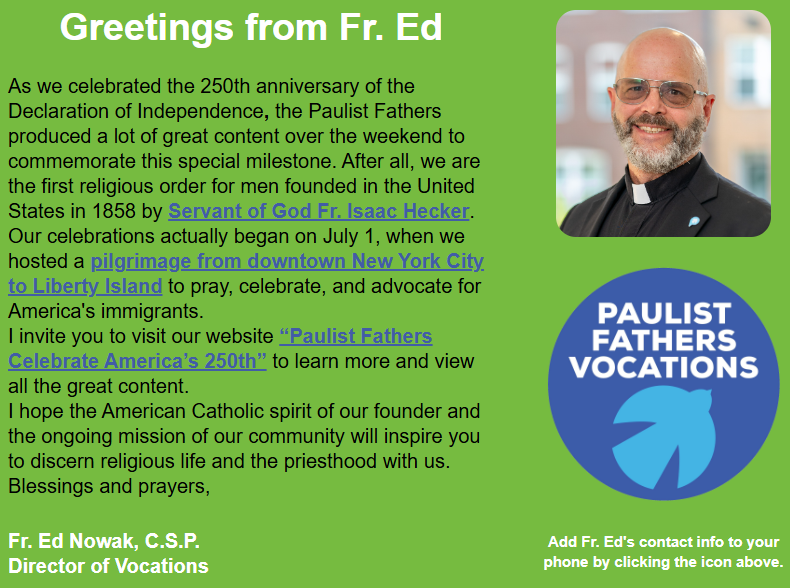 Read the July 6 edition of “Call of the Spirit,” our electronic newsletter
