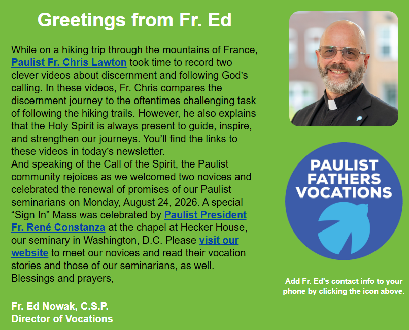 Read the August 31 edition of “Call of the Spirit,” our electronic newsletter