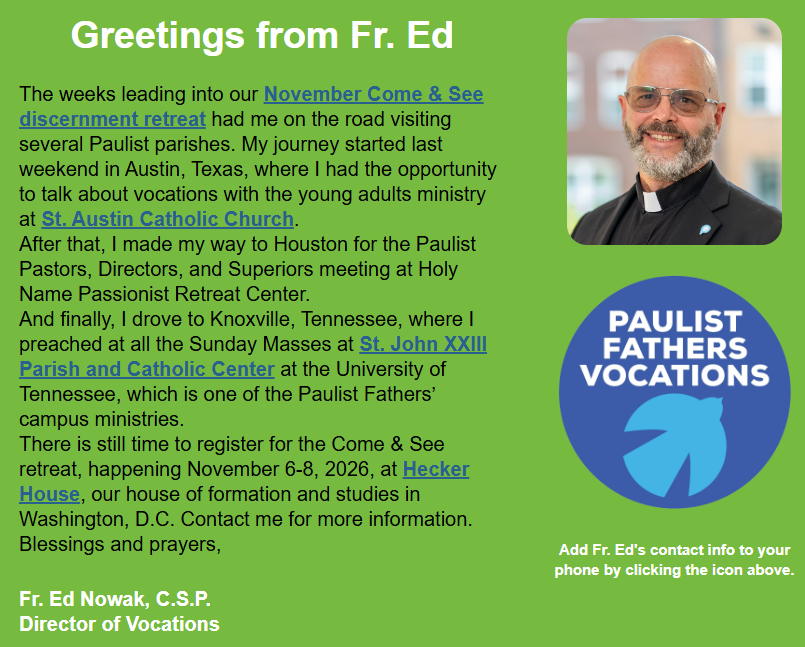 Read the Oct. 26 edition of “Call of the Spirit,” our electronic newsletter