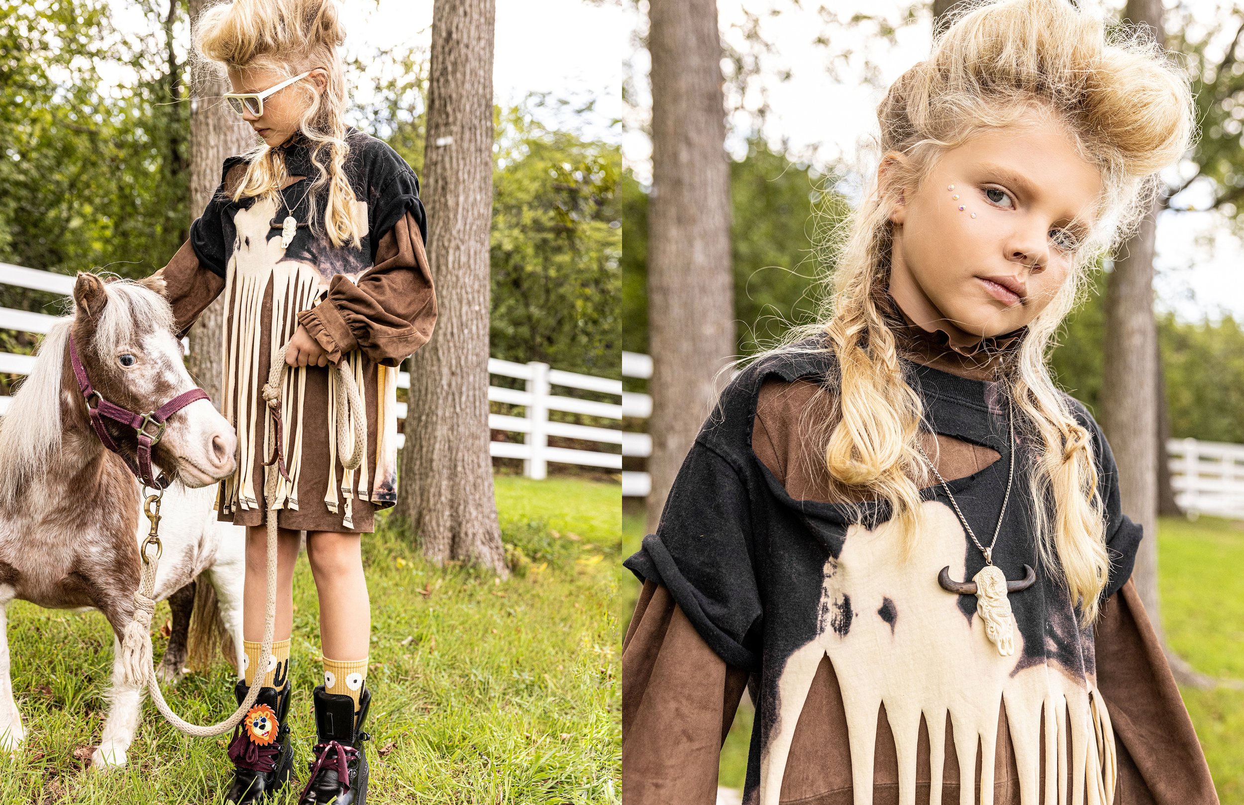 ON ADDISON /
GABRIEL + VALENTIN dress /
UPCYCLE BY LARK tee /
WE THE CHILDREN sunglasses /
MORSNE socks /
STATE BAG lion on shoe
