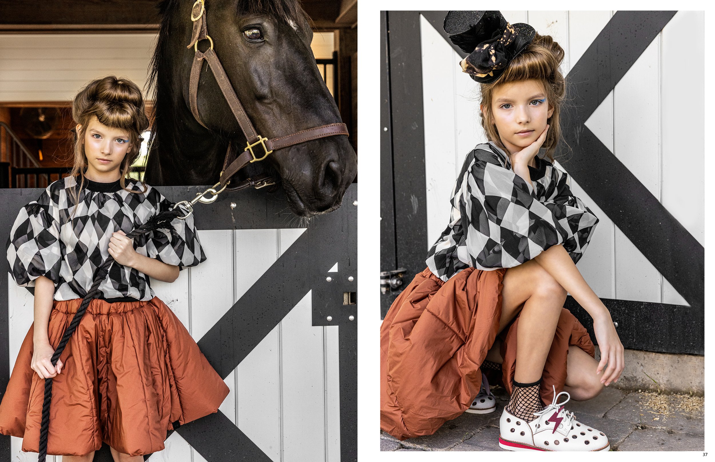 ON EMMA /
OMAMI MINI sweatshirt and skirt /
THRIFT STORE shoes and hat