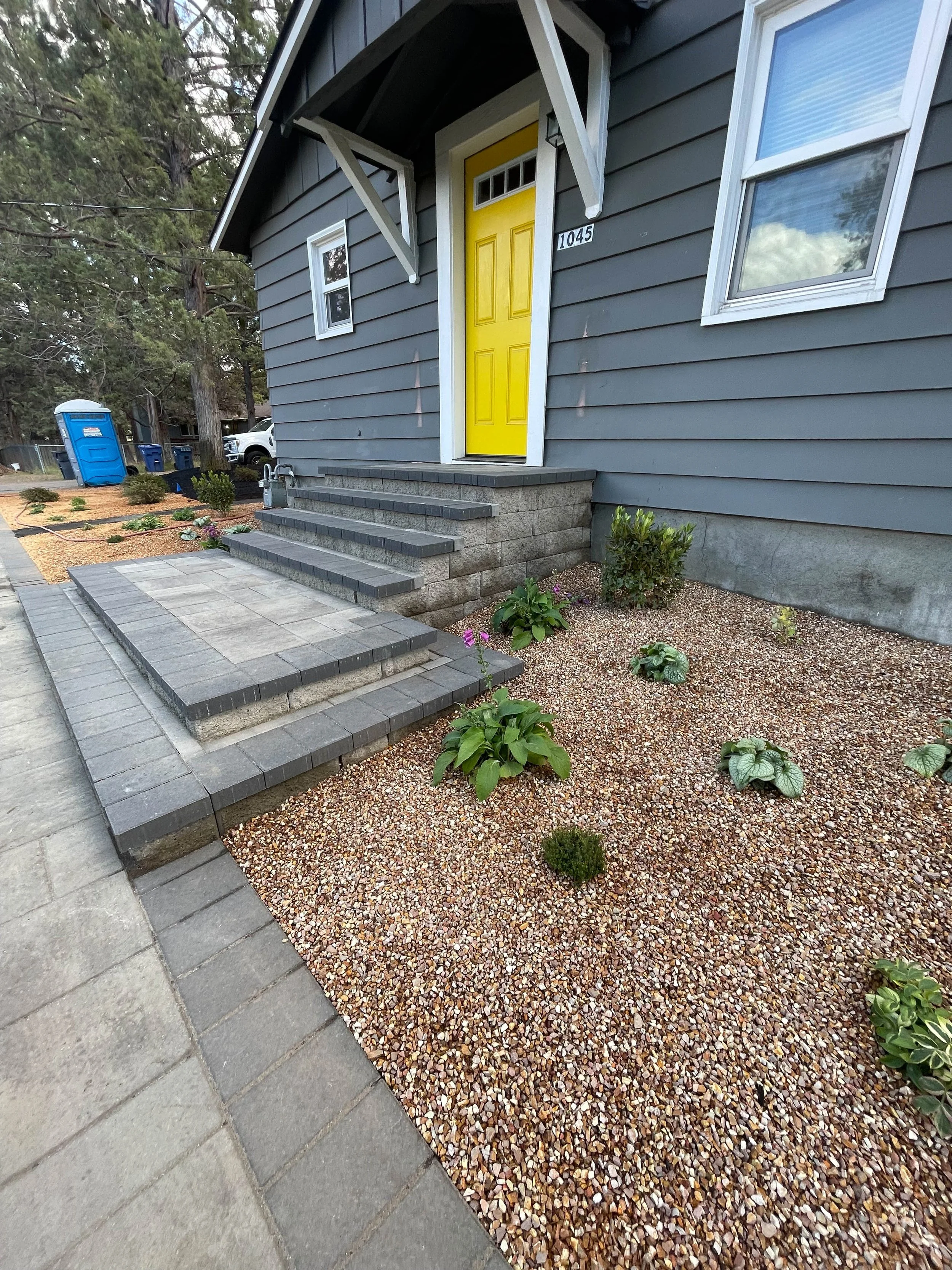 Paver steps leading to backyard patio, Bend Oregon