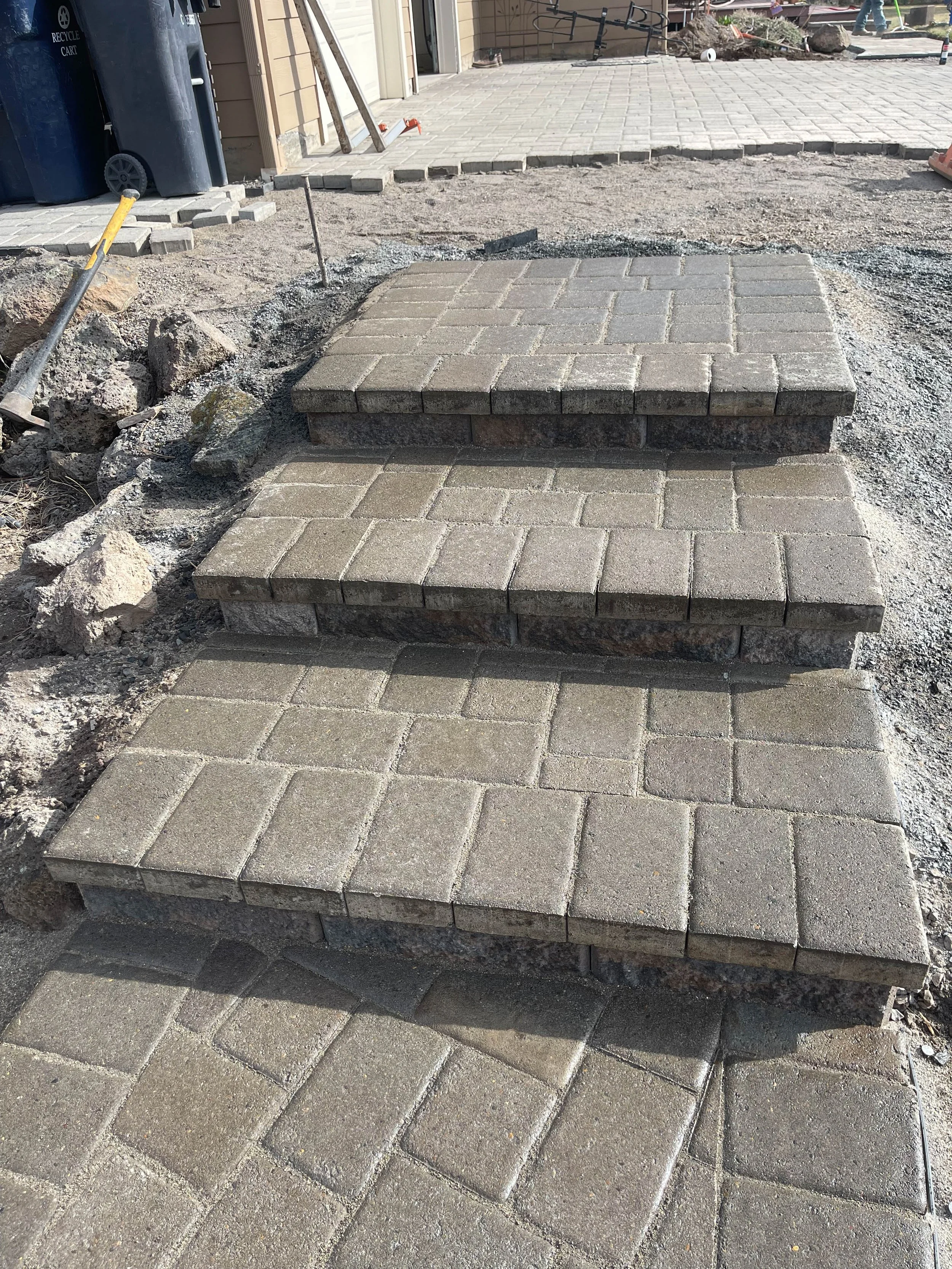 Paver steps leading to backyard patio, Bend Oregon