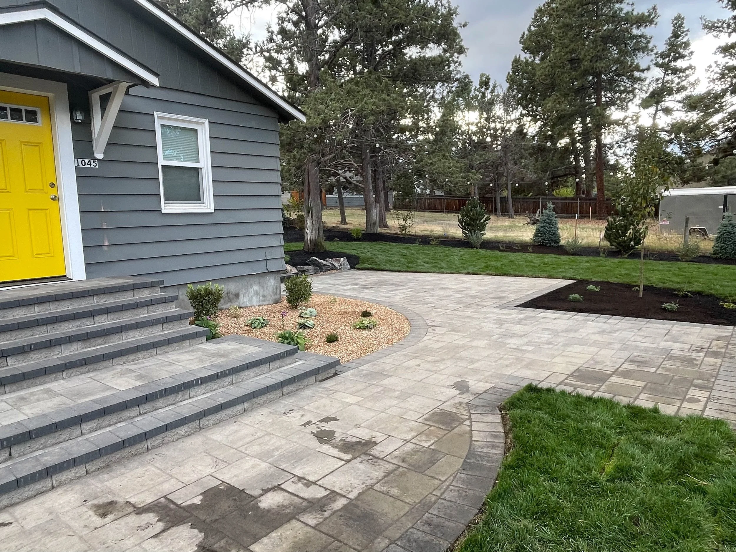 Paver steps leading to backyard patio, Bend Oregon