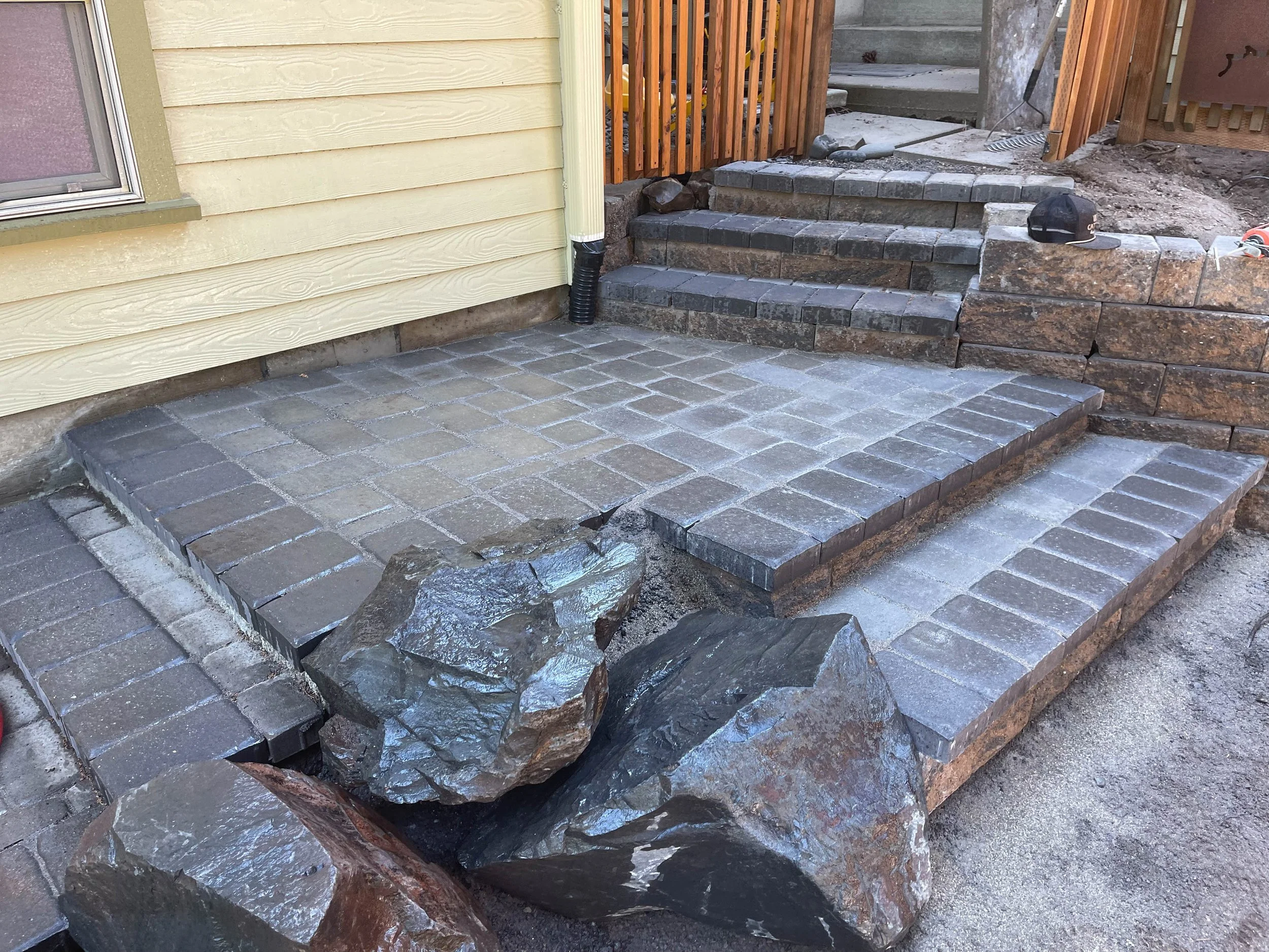 Paver steps leading to backyard patio, Bend Oregon