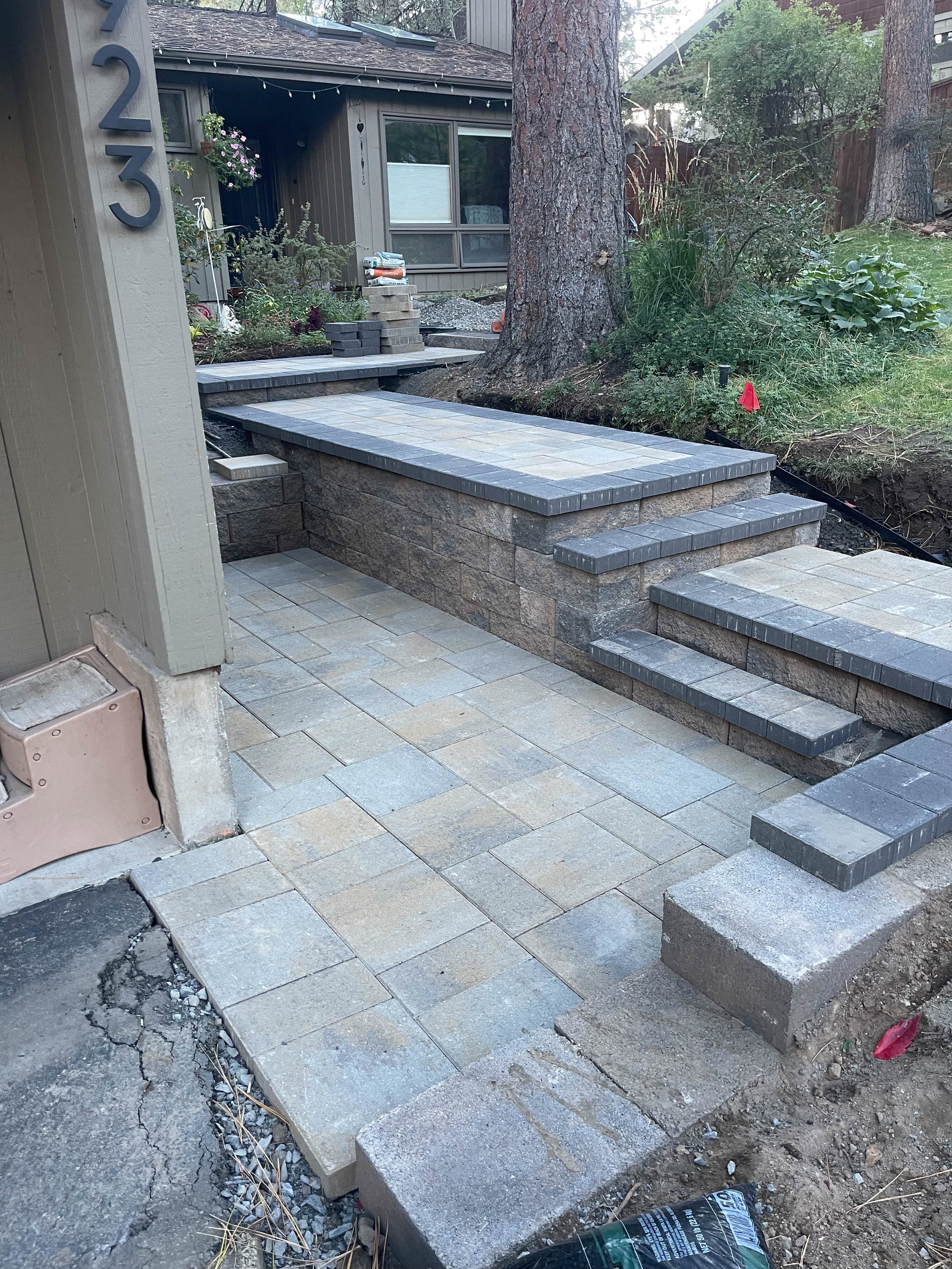 Paver steps leading to backyard patio, Bend Oregon