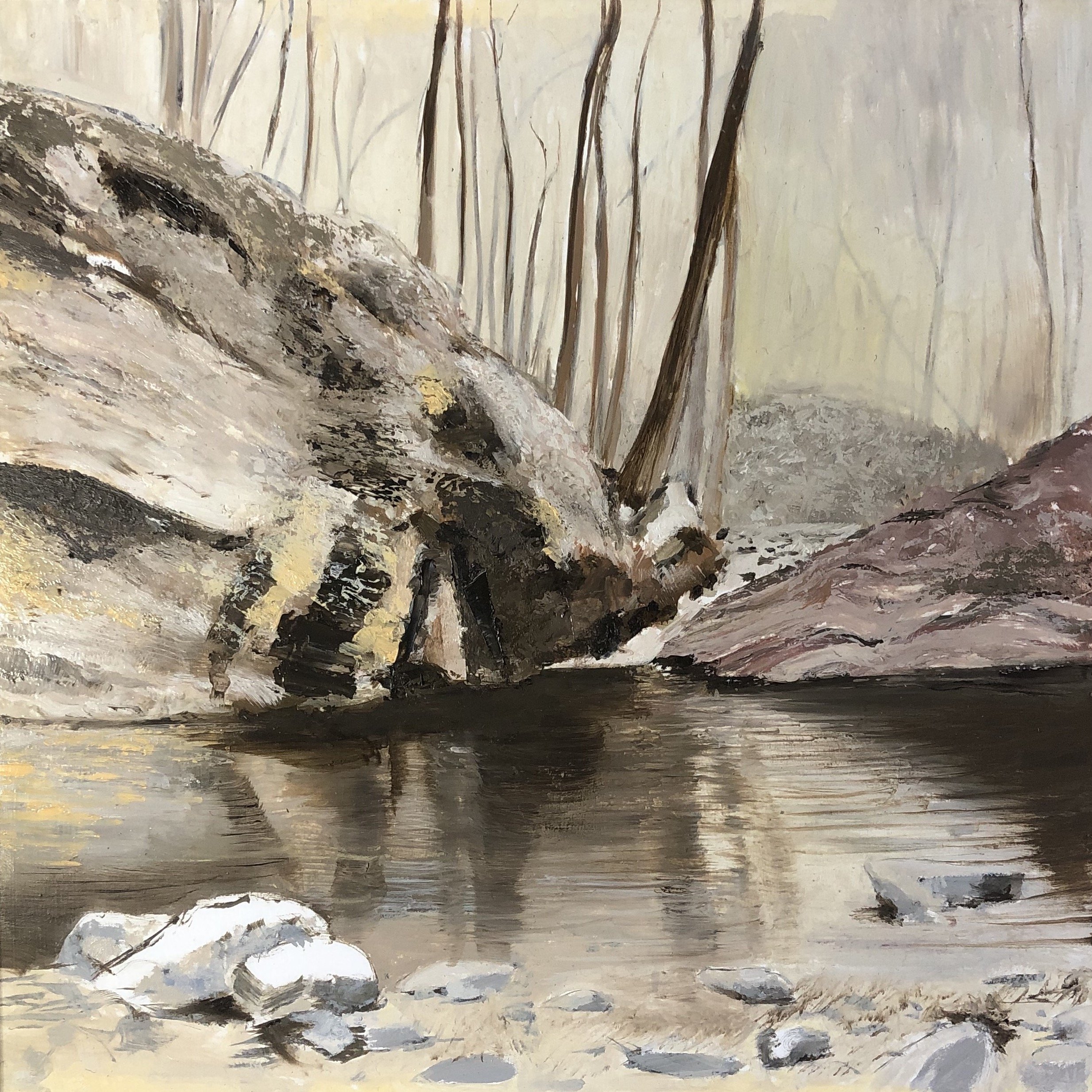 SOLD: Devil's Pool #1, Cresheim Creek, winter, Wissahickon (12x12” on art board)