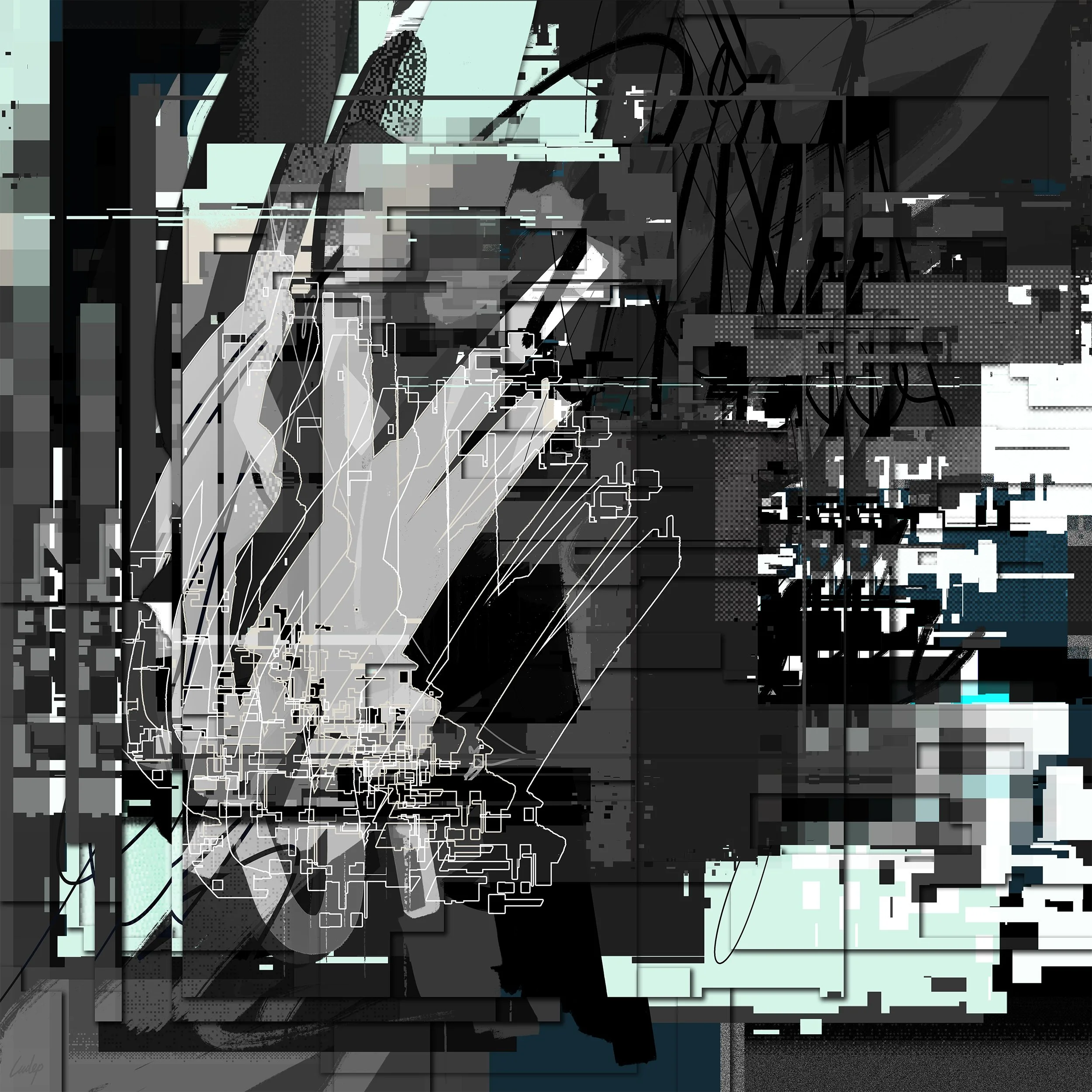 Contemporary abstract digital glitch art by lucclop. Cryptoart / NFT. UK modern art. 